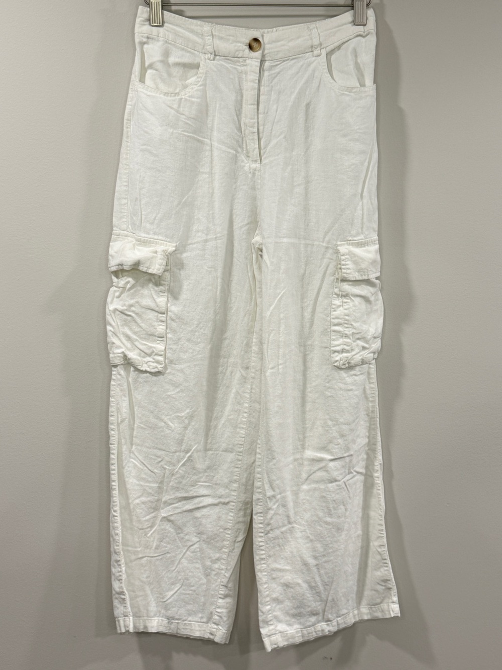 Sincerely Jules Womens Linen Blend White Cargo Wide-Leg Pants Size S